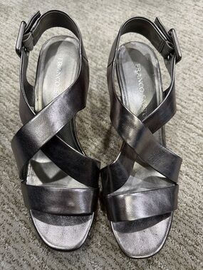 Franco Sarto Metallic Silver Crisscross Strap Sandals